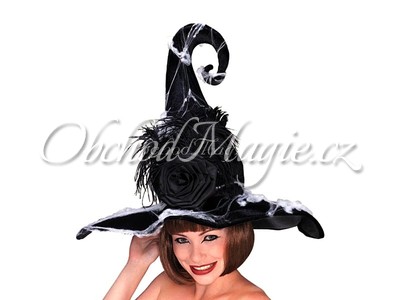 Klobouky čarodějnické-Čarodějnický klobouk sametový s pavučinou