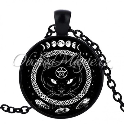Amulety ochrana -Černá kočka s kamínky a pentagramem ochranný amulet