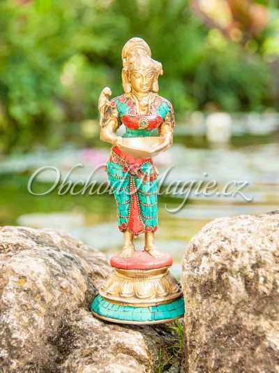 Lakshmi-Soška bohyně Lakshmi mosaz tyrkys 24cm, 1,7kg